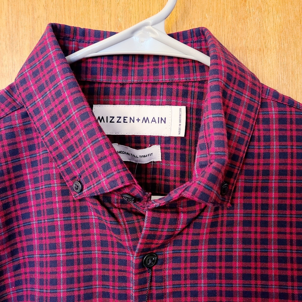 Mizzen main red navy blue Checkered button shirt